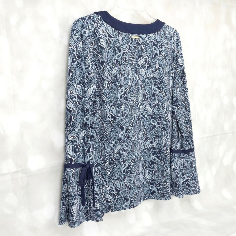 Michael Kors Paisley V-Neck Pull Over Long Sleeve Blouse Top W/Sleeve Ties - Picture 5 of 7